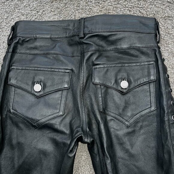ISABEL MARANT X H&M BLACK NAPPA LEATHER LACE UP LEG MOTO TROUSER PANT EUC 2 - Picture 7 of 14